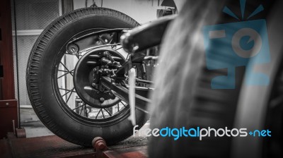 Front Wheel And Tire Of Antique Car Stock Photo