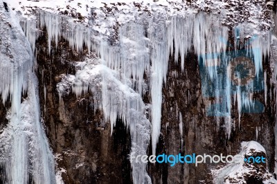 Frozen Waterfall Near Vik Iceland Stock Photo