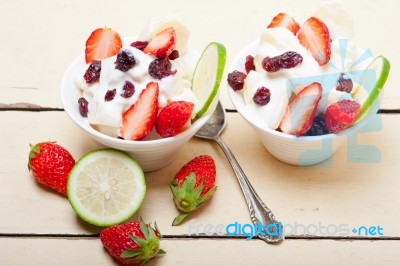 Fruit And Yogurt Salad Healthy Breakfast Stock Photo