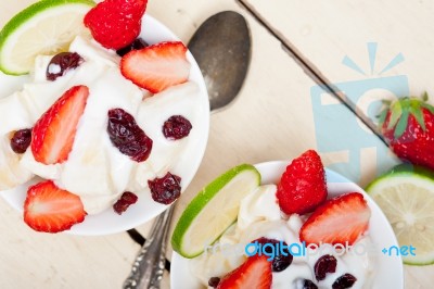 Fruit And Yogurt Salad Healthy Breakfast Stock Photo