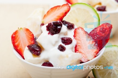 Fruit And Yogurt Salad Healthy Breakfast Stock Photo