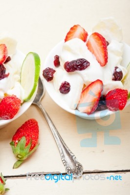 Fruit And Yogurt Salad Healthy Breakfast Stock Photo