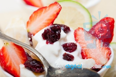 Fruit And Yogurt Salad Healthy Breakfast Stock Photo