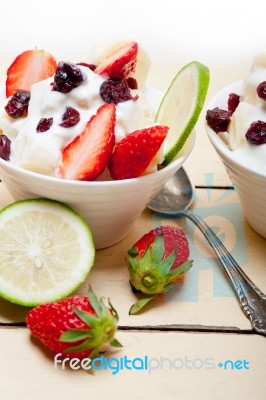 Fruit And Yogurt Salad Healthy Breakfast Stock Photo