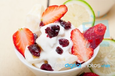 Fruit And Yogurt Salad Healthy Breakfast Stock Photo