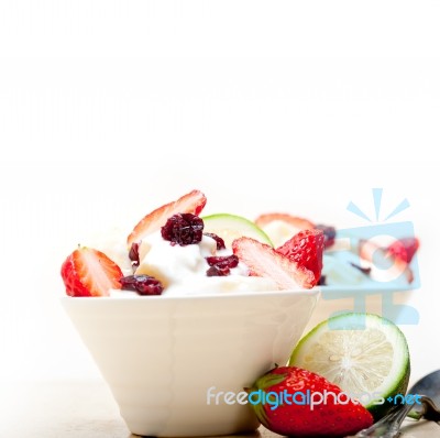 Fruit And Yogurt Salad Healthy Breakfast Stock Photo