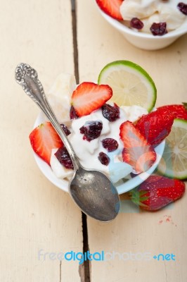 Fruit And Yogurt Salad Healthy Breakfast Stock Photo