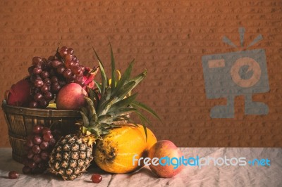 Fruit Basket On The Table Stock Photo