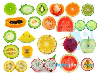 Fruit Slice Collection Isolated On White Background Stock Photo