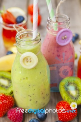 Fruit Smoothie And Jelly. Healthy Summer Treat Stock Photo