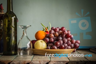 Fruit Tray And A Glass Stock Photo