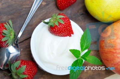 Fruits And Yogurt Stock Photo