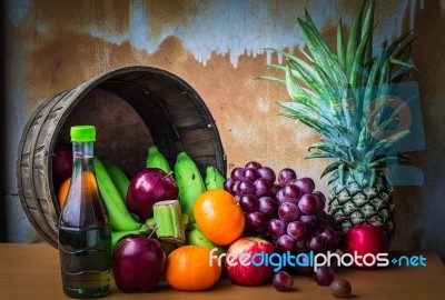 Fruits From The Garden On Table Stock Photo