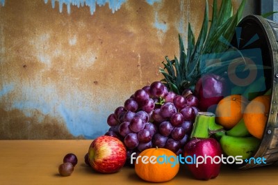 Fruits On A Wooden Floor Stock Photo