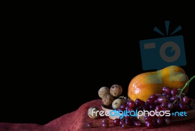 Fruits On The Table With A Black Background Stock Photo