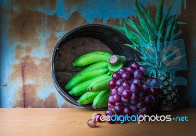 Fruits On Wood Stock Photo