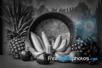 Fruits Placed On Wooden Tables Stock Photo