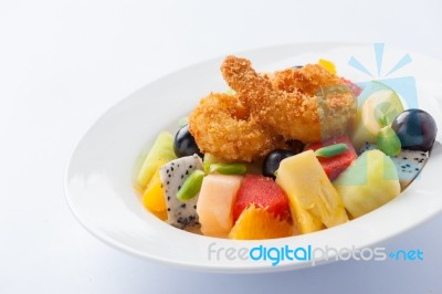 Fruits Salad In Ceramic Dish Stock Photo