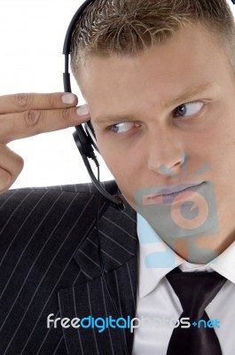 Frustrated Man Shooting Himself Stock Photo