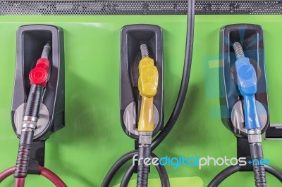 Fuel Dispenser And Nozzel Station Stock Photo