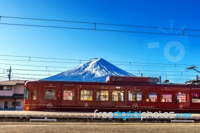 Fuji Express Service Train Is Parking At Kawaguchiko Station In Kawaguchiko, Japan Stock Photo