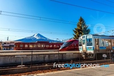 Fuji Express Service Train Is Parking At Kawaguchiko Station In Kawaguchiko, Japan Stock Photo