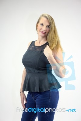 Full Body Of Blonde Female Posing Stock Photo