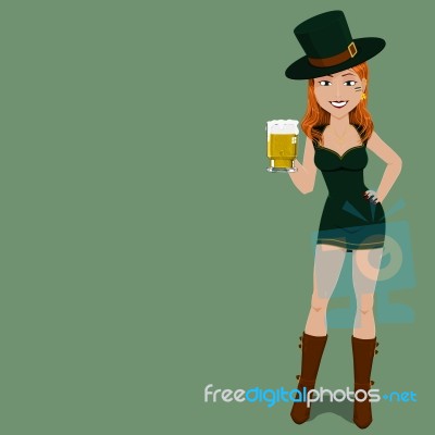 Full Body Of Irish Girl Holding A Glass Of Beer Stock Image