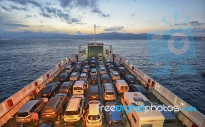 Full Ferry Crossing The Channel Stock Photo