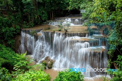 Full Form Of Hauy Mae Kamin Water Falls In Deep Forest National Park Kanchanaburiy Western Of Thailand Stock Photo