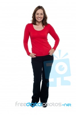 Full Length Portrait Of Fashion Woman In Casuals Stock Photo