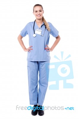 Full Length Portrait Of Female Physician Stock Photo