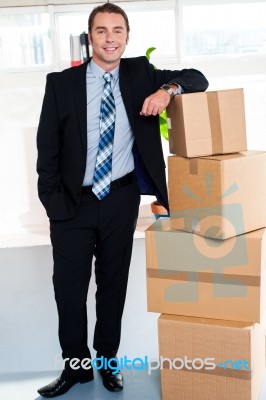 Full Length Portrait Of Handsome Businessman Stock Photo