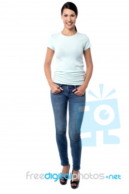 Full Length Portrait Of Young Woman Stock Photo