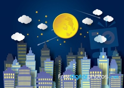 Full Moon And Night Sky Stock Image