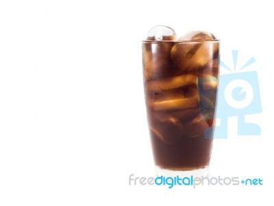 Full Soft Drink Is Cool And Ice Cubes  In Glass On White Backgro… Stock Photo