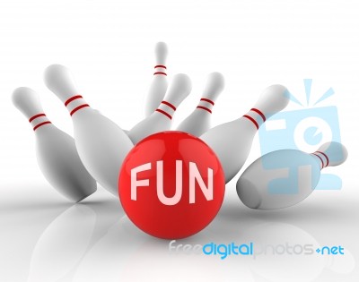 Fun Bowling Means Ten Pin And Activity 3d Rendering Stock Image