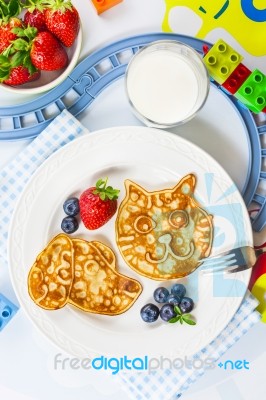 Fun Cat And Dog Shaped Pancakes For Kids Stock Photo