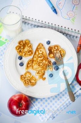 Fun Space Rocket Shaped Pancakes For Kids Stock Photo