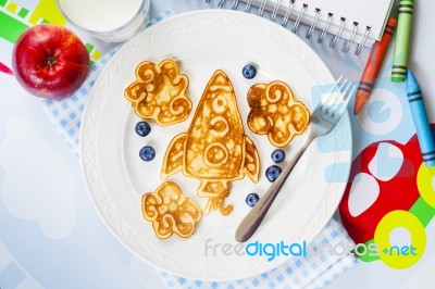 Fun Space Rocket Shaped Pancakes For Kids Stock Photo