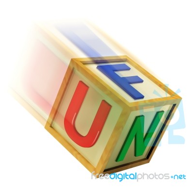 Fun Wooden Block Shows Enjoyment Playing And Recreation Stock Image