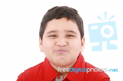 Funny Child With Red Shirt Stock Photo