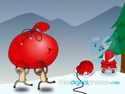 Funny Reindeer And Santa Stock Image