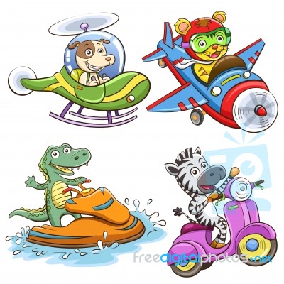 Funny Vehicle And Animal Set Stock Image