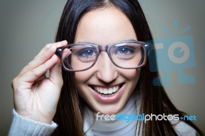 Funny Young  Woman Wear Glasses Stock Photo