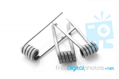 Fused Clapton Coils For Vaping On A White Background Stock Photo