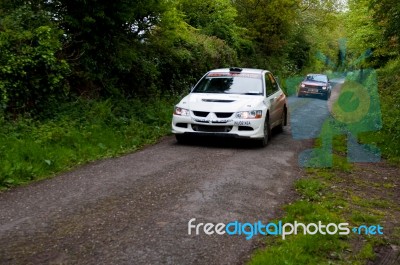 G. Lucey Driving Mitsubishi Evo Stock Photo