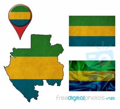 Gabon Flag, Map And Map Pointers Stock Image