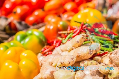 Galangal And Vegetable In Basket Stock Photo