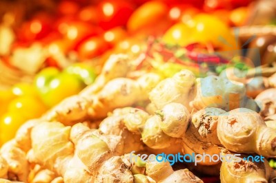 Galangal In The Basket Stock Photo